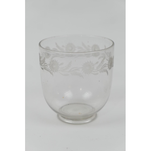 75 - Regency engraved glass tea caddy mixing bowl, 10cm diameter