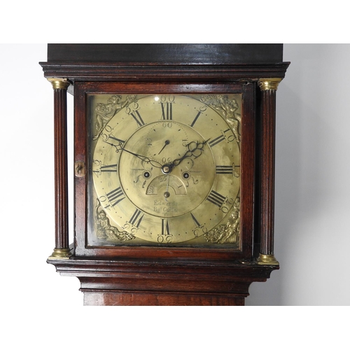 871 - Edwards of Bishops Castle (1771 - 1791) oak eight day long clock, having a brass 12 inch dial with s... 