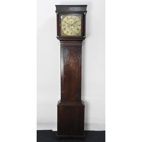 871 - Edwards of Bishops Castle (1771 - 1791) oak eight day long clock, having a brass 12 inch dial with s... 