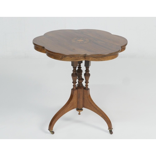 875 - Late Victorian rosewood and inlaid small table, circa 1890, having a circular lobed top with boxwood... 