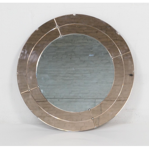 882 - Art Deco style circular wall mirror, circa 1935-50, concentric circle form, the outer border of peac... 