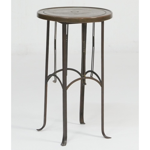 883 - Secessionist style copper wrought metal jardiniere stand, circa 1900-10, hammered copper top, 48cm d... 