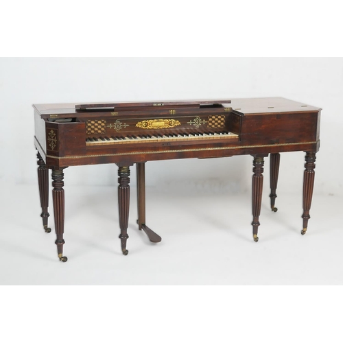 886 - George IV mahogany square piano by Clement & Co., London, circa 1825, the top crossbanded with rosew... 