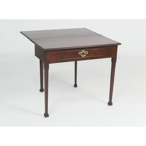 897 - George III mahogany folding tea table, circa 1780,  rectangular top folding on two swing out gates a... 