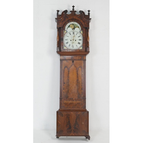 903 - J Carter, Warrington, mahogany eight day longcase clock, circa 1820, the hood with turned wooden fin... 