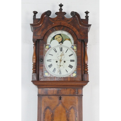 903 - J Carter, Warrington, mahogany eight day longcase clock, circa 1820, the hood with turned wooden fin... 