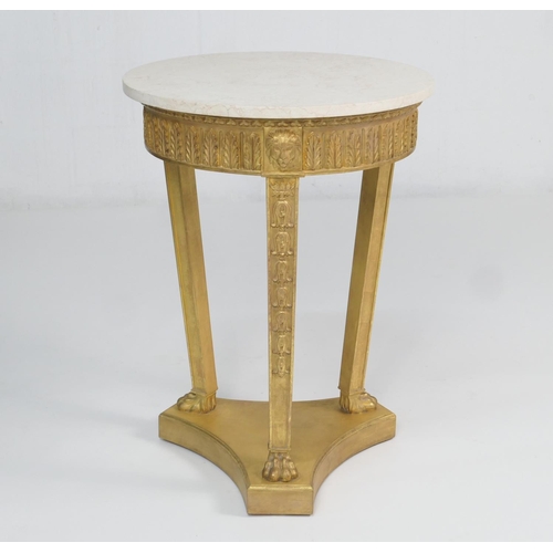 906 - Regency style marble and giltwood circular table, late 20th Century, circular top over an acanthus f... 