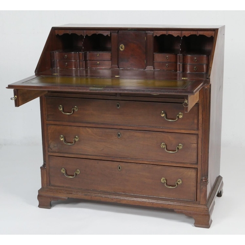 915 - George III mahogany bureau, circa 1780, the slope front opening to an attractive configuration of pi... 