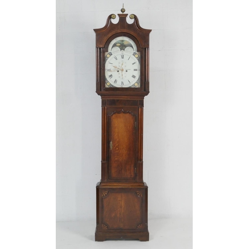 920 - J Simcock, Nantwich, oak and mahogany eight day longcase clock, circa 1835, the hood with swan neck ... 