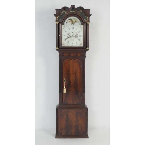 921 - Samuel Collier, Eccles, a mahogany eight day longcase clock, circa 1770, the hood with verre eglomis... 