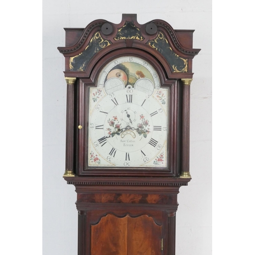 921 - Samuel Collier, Eccles, a mahogany eight day longcase clock, circa 1770, the hood with verre eglomis... 