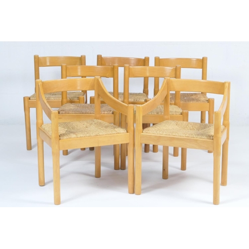 932 - Vico Magistretti (1920-2006), Set of seven (5 + 2) Carimate beech dining chairs for Habitat, with ru... 