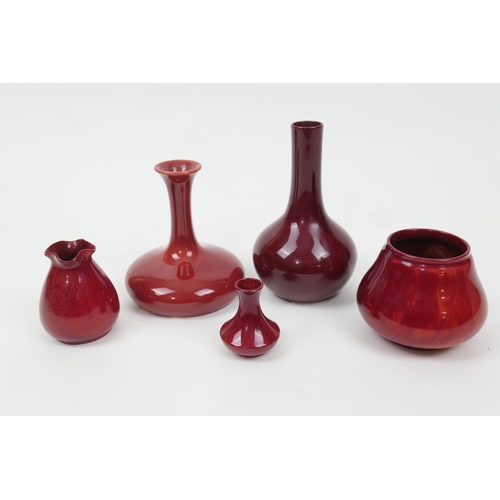 94 - Bernard Moore red flambe bottle vase, marked 'Bernard Moore', height 15cm; also a Bernard Moore red ... 