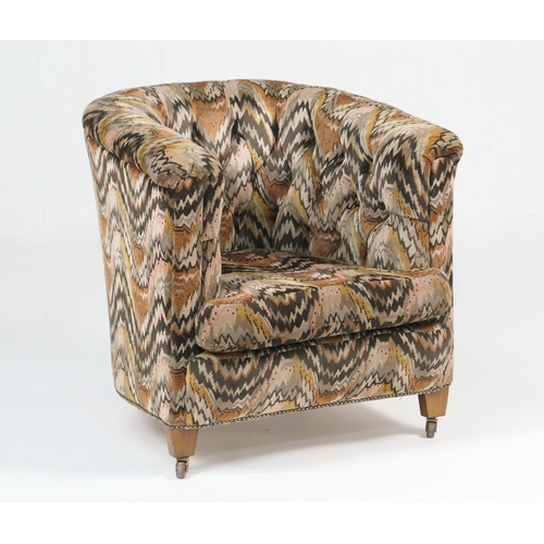 942 - Modern jazz fabric upholstered deep tub chair, width 82cm, depth 82cm, height 82cm