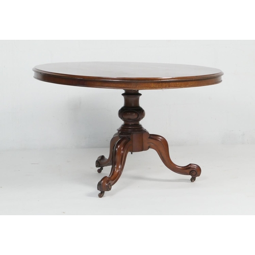 952 - Victorian mahogany pedestal breakfast table, circa 1860, having a circular top with a moulded edge t... 