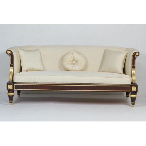 953 - Clive Christian 'Emperor' mahogany and parcel gilt sofa, upholstered throughout in cream Clive Chris... 