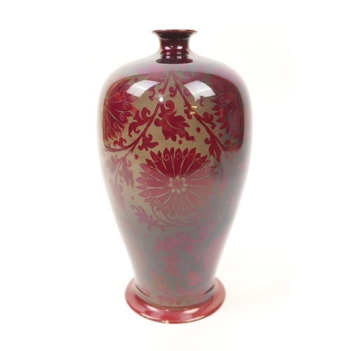 97 - E R Wilkes dated flambe vase, ovoid form with a short trumpet neck, decorated with stylised chrysant... 