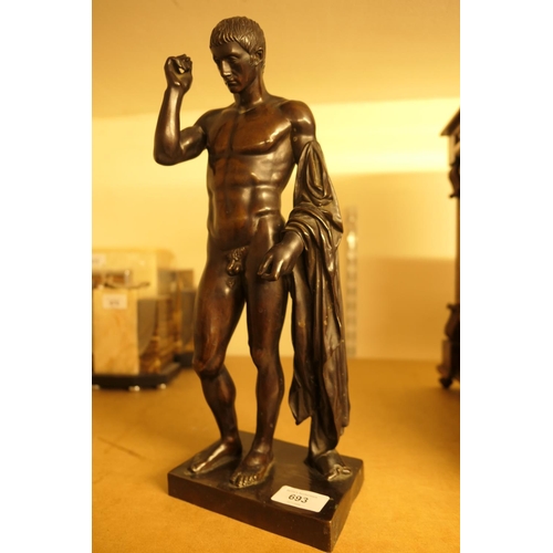 693 - After the Antique, Grand Tour bronze figure of David, dark brown patina, height 37cm