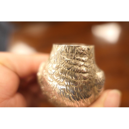 163 - Continental sterling silver novelty pepper pot worked as a swallow,  London import marks for 1913, l... 