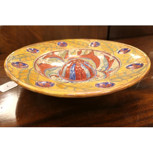 2 - Hispano Moresque bowl, traditional form centred with a raised boss within a well, decorated with sty... 