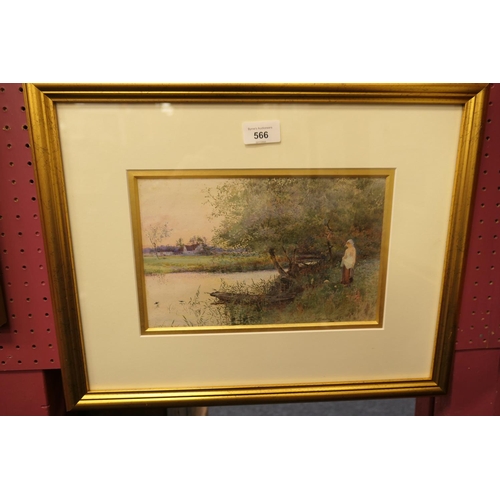 566 - Thomas Mackay (1851-1920), A matched pair 'On the river bank', watercolours, signed, one dated 1892,... 