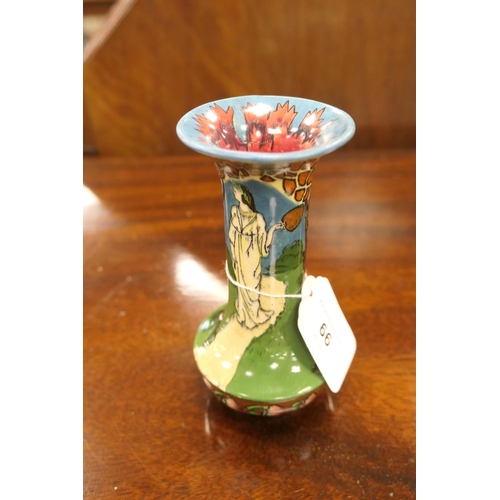 66 - Wileman Foley Intarsio small vase, no. 3554, decorated with a figure walking within a garden in colo... 