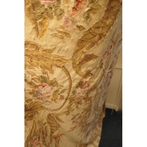 655 - Aubusson style needlework bedspread, worked with a central floral cameo within multiple floral spray... 