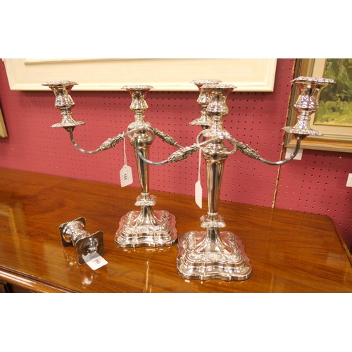 155 - Pair of silver candelabra, by Edward Viners, Sheffield 1959, in Victorian style with two scrolling b... 