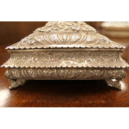 175 - Continental 800 standard silver casket, late 19th Century, rectangular form with a domed cover inset... 