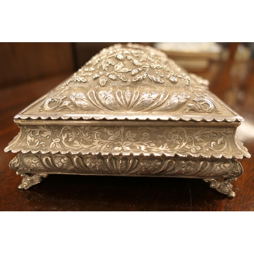 175 - Continental 800 standard silver casket, late 19th Century, rectangular form with a domed cover inset... 