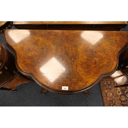 900 - Victorian burr walnut folding pedestal card table, circa 1850, shaped top with well figured veneers ... 