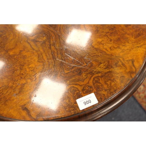 900 - Victorian burr walnut folding pedestal card table, circa 1850, shaped top with well figured veneers ... 