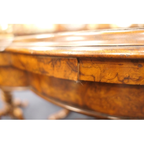 900 - Victorian burr walnut folding pedestal card table, circa 1850, shaped top with well figured veneers ... 