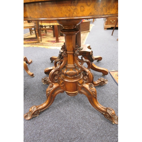 900 - Victorian burr walnut folding pedestal card table, circa 1850, shaped top with well figured veneers ... 