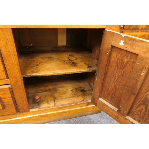 911 - Victorian pitch pine dresser, late 19th Century, fitted with two central short drawers and two long ... 