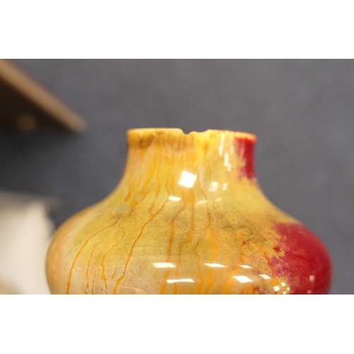 91 - Bernard Moore bottle vase, decorated with a goldstone type glaze in amber and other flambe colours, ... 