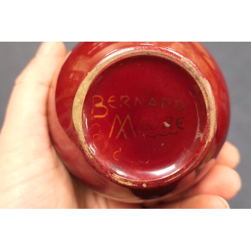 94 - Bernard Moore red flambe bottle vase, marked 'Bernard Moore', height 15cm; also a Bernard Moore red ... 