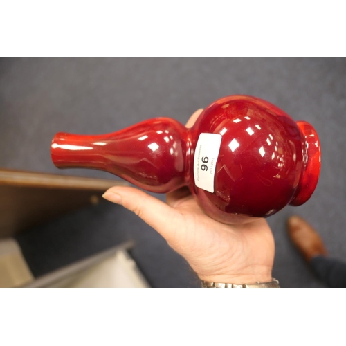 96 - Pair of Bernard Moore red flambe double gourd vases, one numbered 1069 (restored at the neck), the o... 