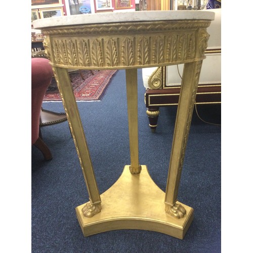 906 - Regency style marble and giltwood circular table, late 20th Century, circular top over an acanthus f... 