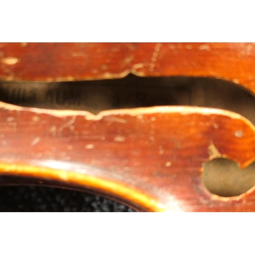 656 - French violin labelled ''Vuillaume a Paris, Rue Croix des Petits Champs 46'', 14 inch two piece back... 