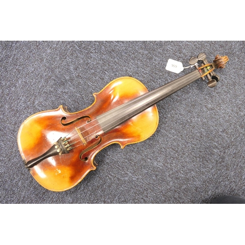 656 - French violin labelled ''Vuillaume a Paris, Rue Croix des Petits Champs 46'', 14 inch two piece back... 