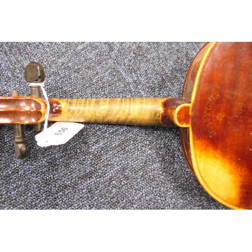 656 - French violin labelled ''Vuillaume a Paris, Rue Croix des Petits Champs 46'', 14 inch two piece back... 