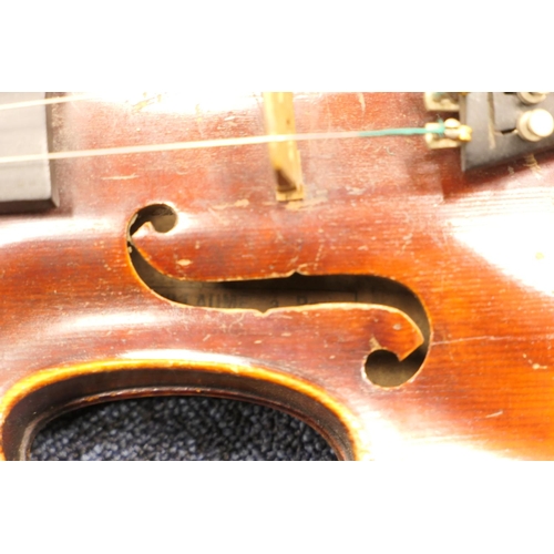 656 - French violin labelled ''Vuillaume a Paris, Rue Croix des Petits Champs 46'', 14 inch two piece back... 