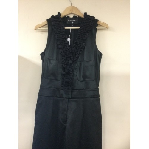 663 - Chanel black satin jumpsuit, size 38