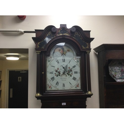 921 - Samuel Collier, Eccles, a mahogany eight day longcase clock, circa 1770, the hood with verre eglomis... 