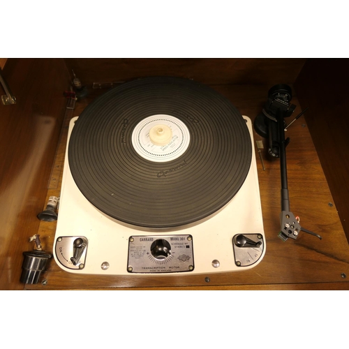 670 - 1960s walnut stereo cabinet enclosing a Garrard model 301 turntable (with replaced Linn Basik Plus t... 