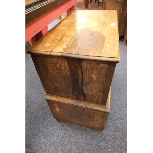 919 - Oak joined cofferbach, 19th Century, with lift up lid over a three recessed panel front, single long... 