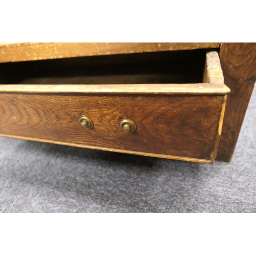 919 - Oak joined cofferbach, 19th Century, with lift up lid over a three recessed panel front, single long... 