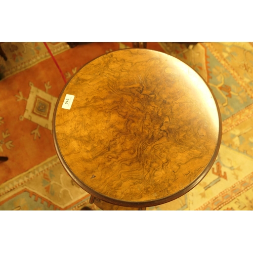 916 - Victorian burr walnut reading table, circa 1860, circular top over a turned column and a galleried c... 