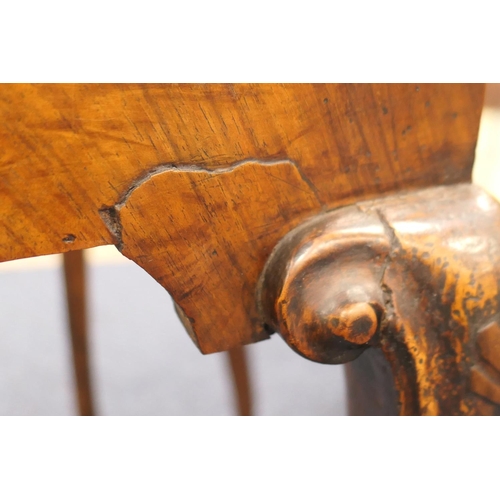 884 - Walnut side table, 18th Century with later restoration, the rectangular top with kick-in corners and... 